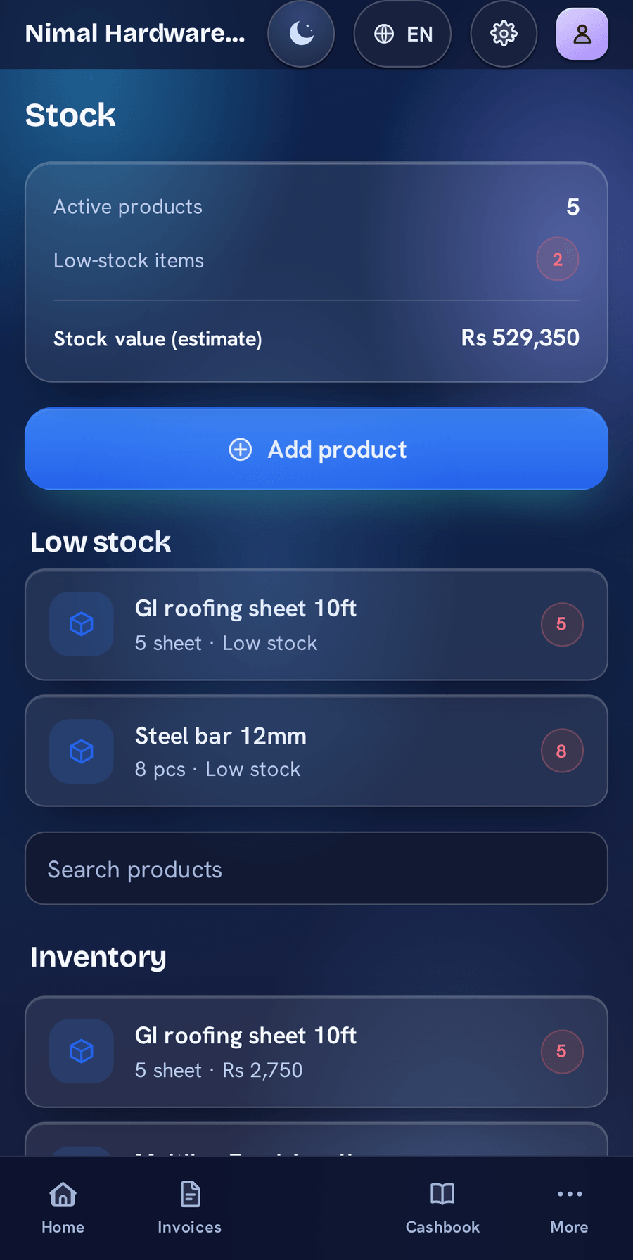 BillBook stock in the Aurora Glass skin